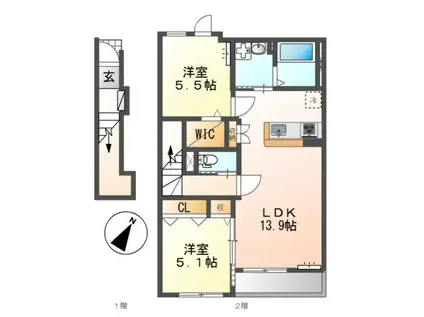 CHARME(2LDK/2階)の間取り写真