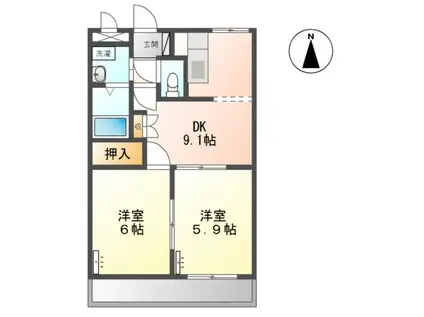 サン・レジデンス(2DK/1階)の間取り写真