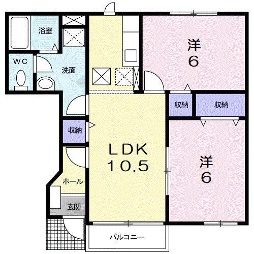 サニーヴィラ弐番館A(2LDK/1階)の間取り写真