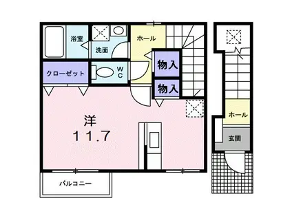 ノールヴィラージュ(ワンルーム/2階)の間取り写真