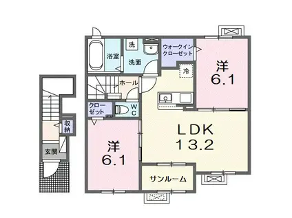 フローラ長浜(2LDK/2階)の間取り写真