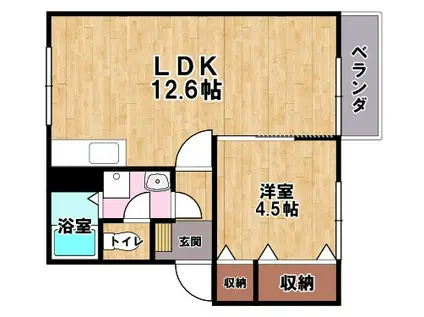 プロスパーK B棟(1LDK/2階)の間取り写真