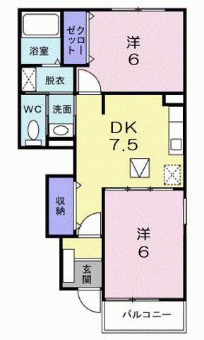 ヴィラ・ノースポール(2DK/1階)の間取り写真