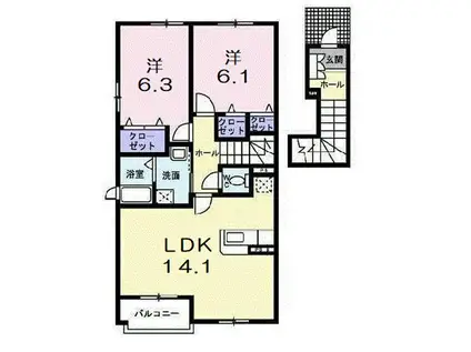 ファミーユ ドゥ(2LDK/2階)の間取り写真