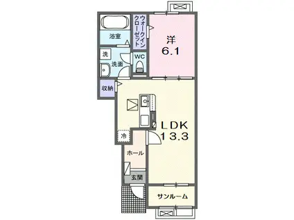 ビートルハウス野田山Ⅱ(1LDK/1階)の間取り写真