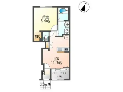 ラピスラズリ(1LDK/1階)の間取り写真