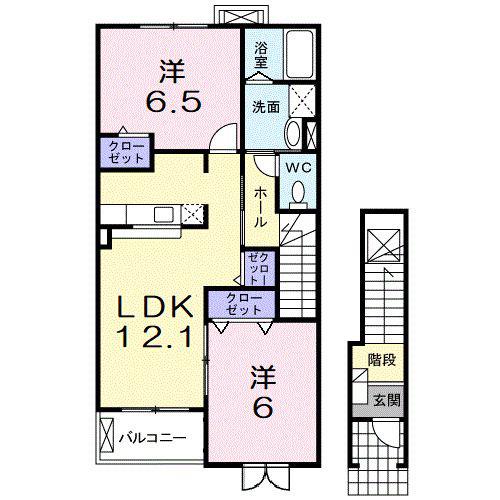 コーポ勢多Ⅴ番館(2LDK/2階)の間取り写真
