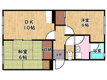 東英ハイツ壱番館(2DK/2階)の間取り写真