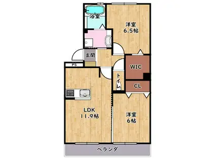 ラヴィベル彦根(2LDK/1階)の間取り写真