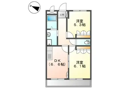 シャルマンコート1番館(2DK/1階)の間取り写真