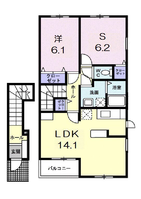 プロヴァンスドゥ(1SLDK/2階)の間取り写真