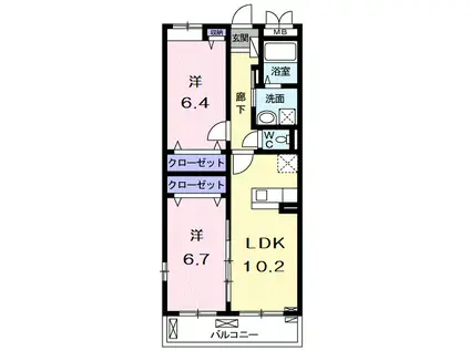 RIRIA Ⅶ6(2LDK/2階)の間取り写真