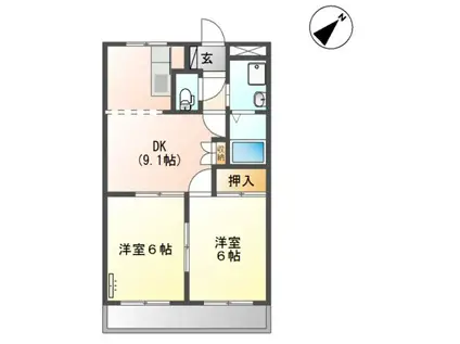 ハッピーガーデン(2DK/2階)の間取り写真