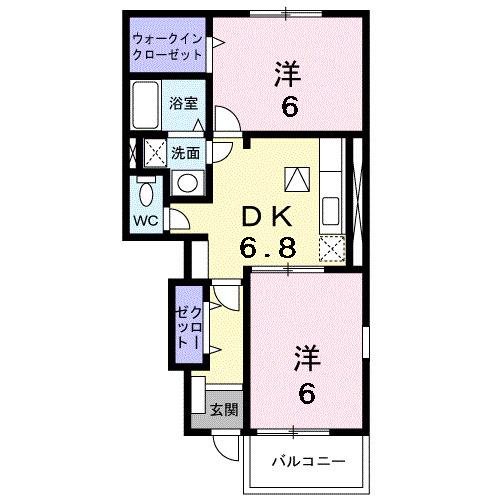 ファミリータイズⅠ(2DK/1階)の間取り写真
