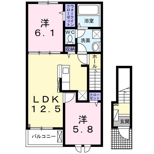 アストライア寄洲(2LDK/2階)の間取り写真