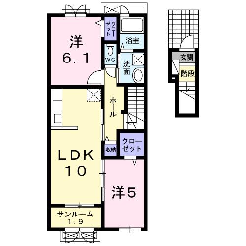 ボンヌ・ジュルネ(2LDK/2階)の間取り写真