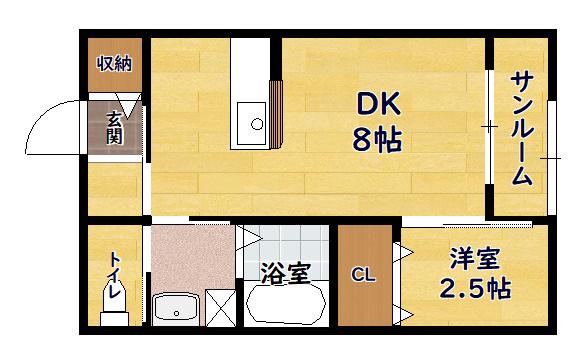 カノン1(1DK/1階)の間取り写真