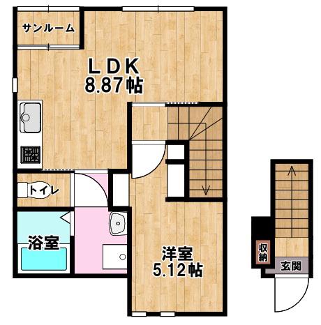 ルートヴィレッジ彦根(1LDK/2階)の間取り写真