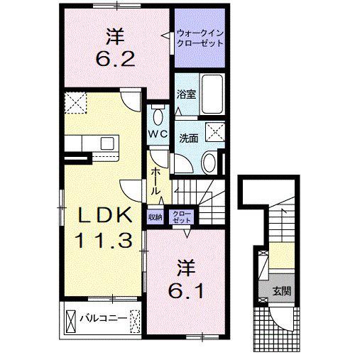 プロムナードかけはし(2LDK/2階)の間取り写真