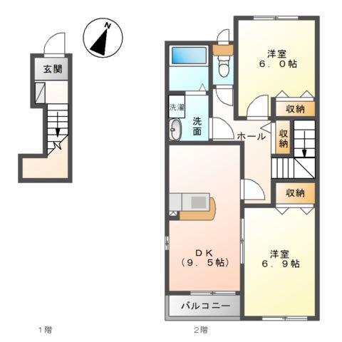 グリーンヒルズ(2DK/2階)の間取り写真