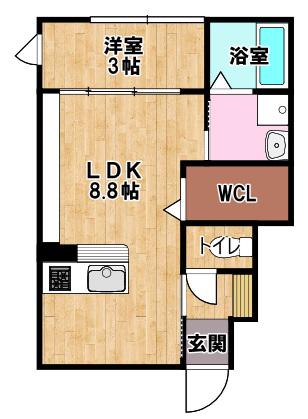 BILLS 颯(1LDK/1階)の間取り写真