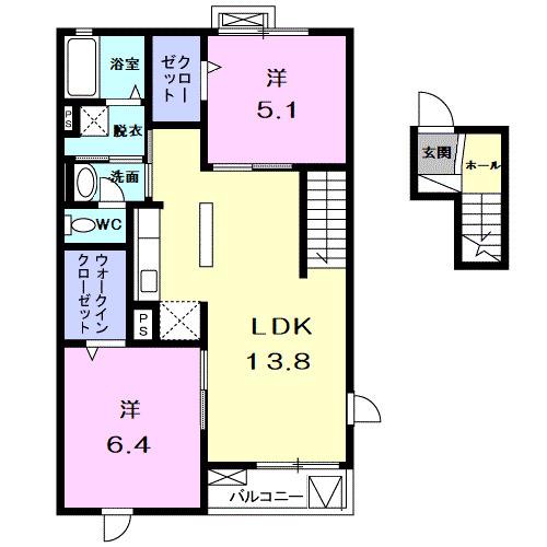 グランド ヒル弐番館(2LDK/4階)の間取り写真