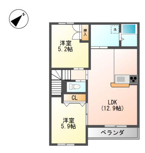サンライズ西今(2LDK/2階)の間取り写真
