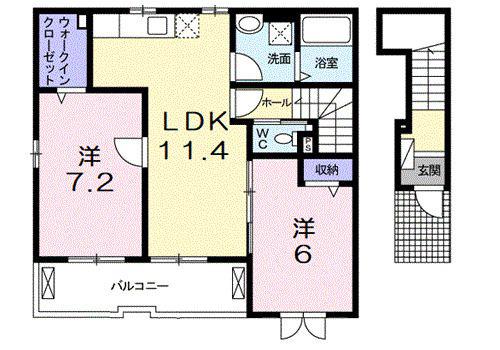 コーポ勢多七番館(2LDK/2階)の間取り写真
