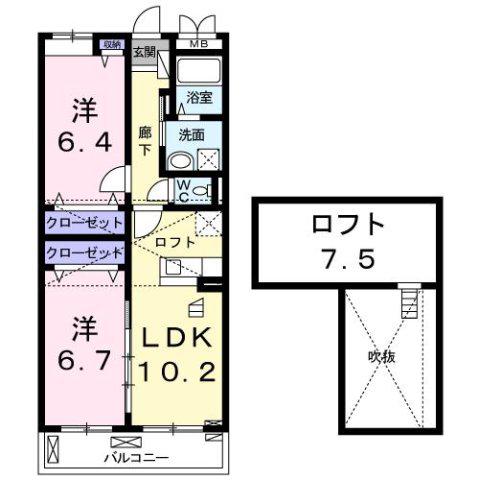RIRIA Ⅶ6(2LDK/3階)の間取り写真