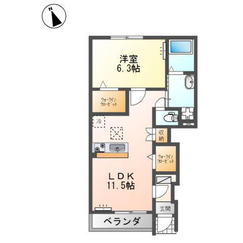 フェニックス(1LDK/1階)の間取り写真