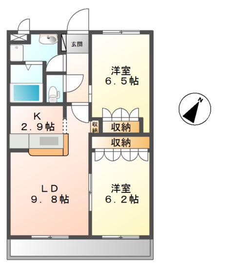 グランディス(2LDK/2階)の間取り写真