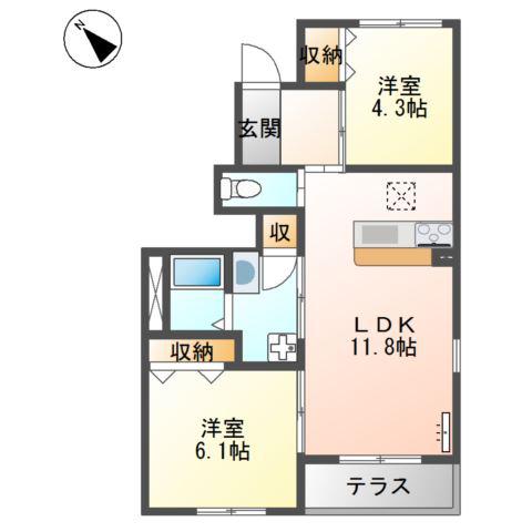 パルティールK(2LDK/1階)の間取り写真