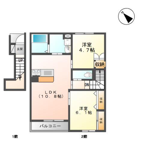 ベルグラースFUKUMITSU(2LDK/2階)の間取り写真