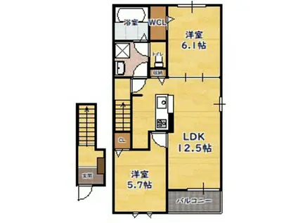 ラウンジカーサK(1LDK/2階)の間取り写真