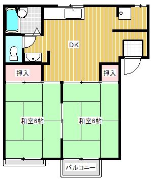 コスモハイツ善(2DK/1階)の間取り写真