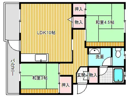 第一辻ハイツ(2LDK/3階)の間取り写真