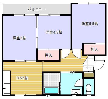 近江鉄道本線 水口駅 徒歩31分 5階建 築49年(3DK/2階)の間取り写真