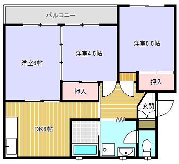 リーブス城ヶ丘(3DK/3階)の間取り写真