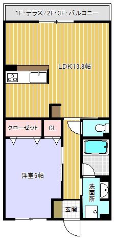 草津線 寺庄駅 徒歩4分 3階建 築9年(1LDK/1階)の間取り写真