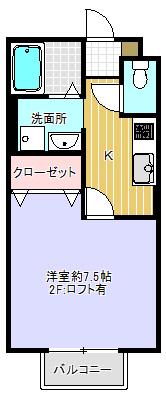 草津線 貴生川駅 徒歩6分 2階建 築20年(1K/2階)の間取り写真