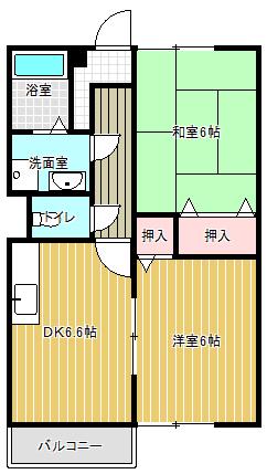 ウインビューA棟(2DK/1階)の間取り写真