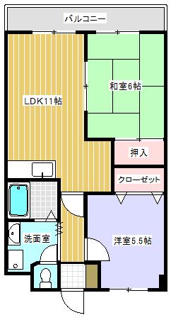 草津線 石部駅 徒歩15分 6階建 築34年(2LDK/4階)の間取り写真