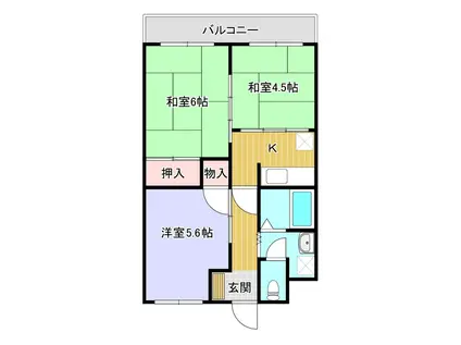 Kマンション貴生川(3K/2階)の間取り写真