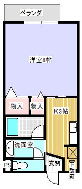 エスポアールSHINJIⅡ(1K/2階)の間取り写真