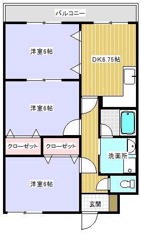 ヴィラ梅ノ井(3DK/2階)の間取り写真