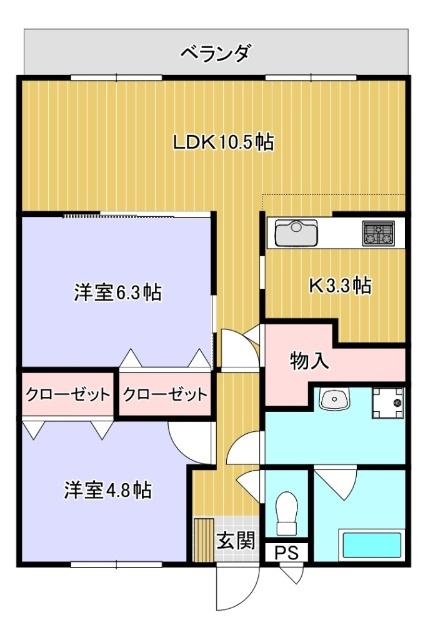 メゾン小西梅影3(2LDK/1階)の間取り写真