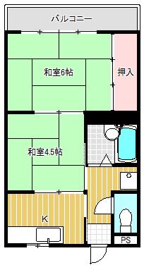 ハイネスグリーン名坂(2K/2階)の間取り写真