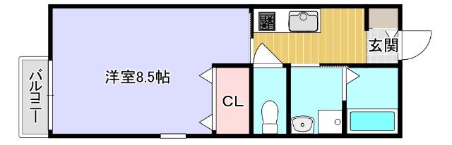 フォアール市子殿(1K/2階)の間取り写真