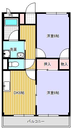 草津線 石部駅 徒歩47分 2階建 築23年(2DK/2階)の間取り写真