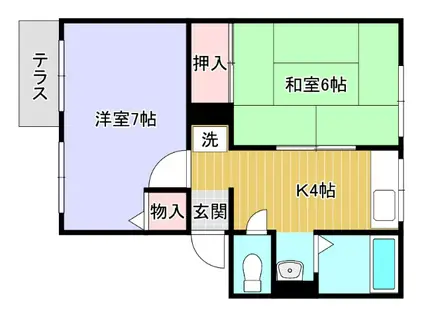 菩提樹ハイツB棟(2K/1階)の間取り写真